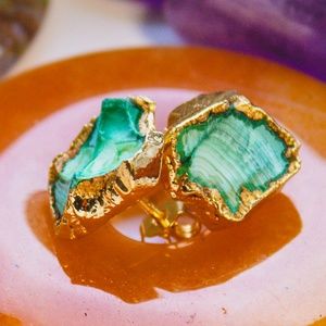 Malachite & 18k Gold-Plated Stud Earrings